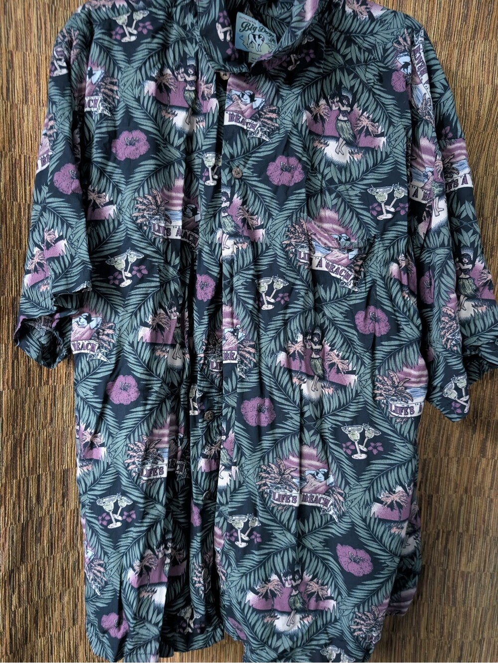 Big Dog Authentic Men's Hawaiian Shirt Life's A Beach Print Rayon 3X